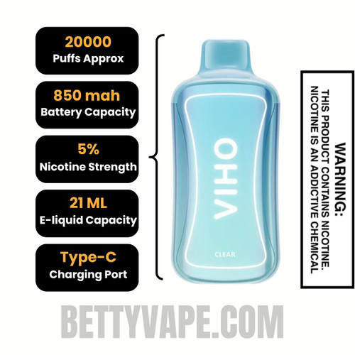 Clear (Red Box) Viho Supercharge 20000 Puffs Vape Specifications