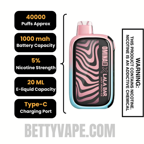 Juicy Peach Ice OMINA BAR X LALA BAR 40K Disposable Vape Specification