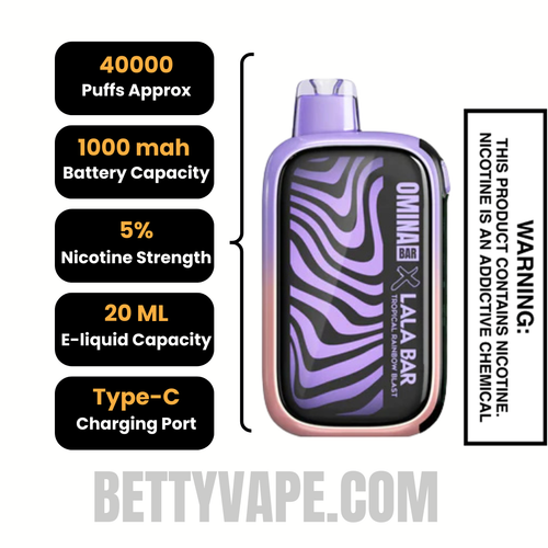 Tropical Rainbow Blast OMINA BAR X LALA BAR 40K Disposable Vape Specification