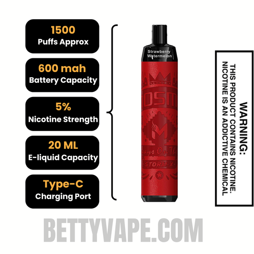 Strawberry Watermelon MOSMO STORM X Mini 1500 Puffs Disposable Vape Specification