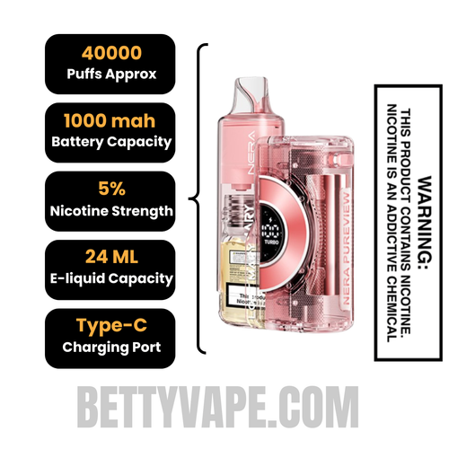 Pink Lemonade Lost Mary Nera Pureview 40K Vape Kit with specifications Pink Lemonade Lost Mary Nera Pureview 40K Vape Kit with specifications