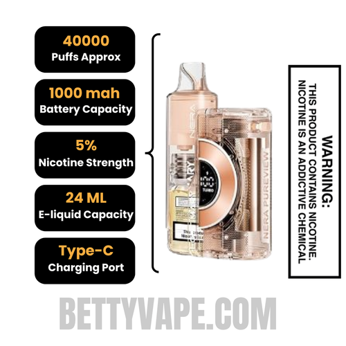 Pineapple Passion Orange Lost Mary Nera Pureview 40K Vape Kit with specifications