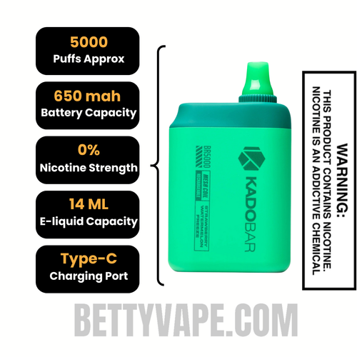 Strawberry Watermelon Freeze Kado Bar BR5000 Zero Nicotine Disposable Vape Specifications