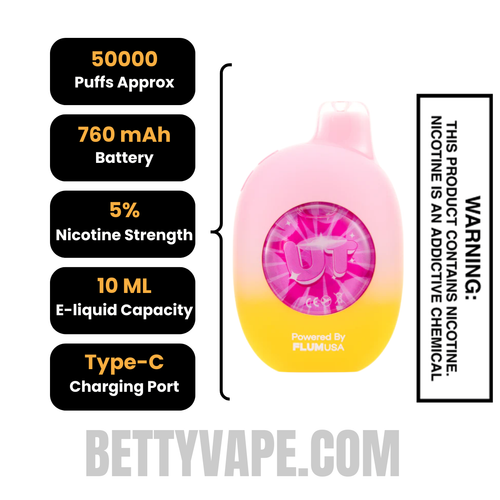 White Peach/Lemon Head Flum UT Bar 50K Disposable Vape with Specifications