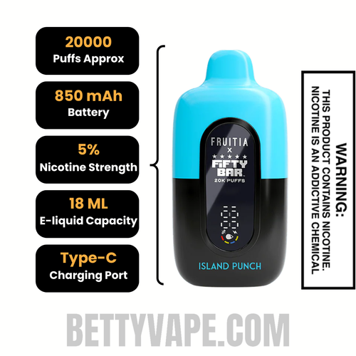 Island Punch Fruitia X Fifty Bar 20K Disposable Vape  Specifications