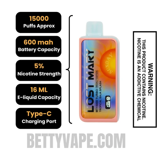 Tropical Baja Splash Lost Mary MT15000 Turbo Vape (Sunday) Specification