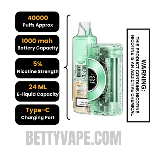 Sour Apple Ice Lost Mary Nera Pureview 40K Vape Kit with specifications
