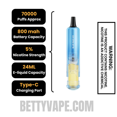 Blue Razz Ice Lost Mary Nera Fullview 70K Disposable Pod Specifications