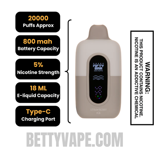 Strawberry Ice Fifty Bar 20K Texas Edition Disposable Vape Specifications