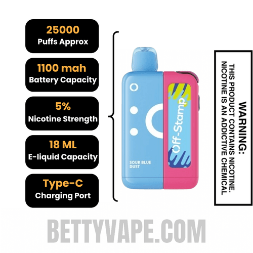 Sour Blue Dust Off Stamp X CUBE 25K Disposable Vape Kit Specifications