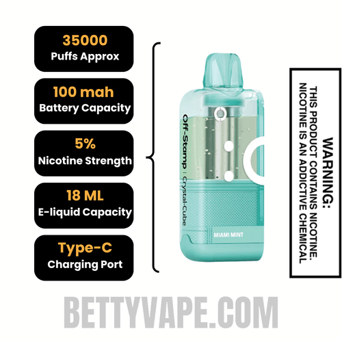 Miami Mint Off Stamp X Cube Crystal Cube 35K Vape Pod with Specifications