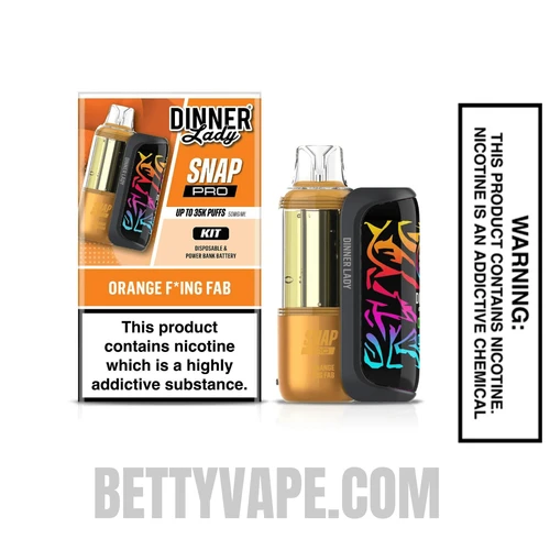 Orange F*king Fab Dinner Lady Snap Pro 35K Disposable Vape Kit With Package Box