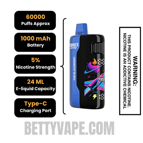 Fab Blackberry Dinner Lady Galax 60K Disposable Vape Specifications