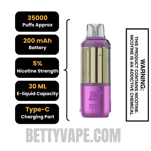 Raspberry Peach Lime Dinner Lady Snap Pro Intense 35K Pre-filled Replacement Pod Specifications
