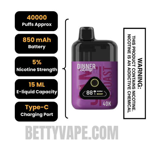 Jam On Toast Dinner Lady 40K Disposable Vape Specifications