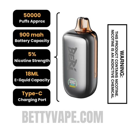 Peach Ice Beri Cliq 50K Disposable Vape Kit Specifications