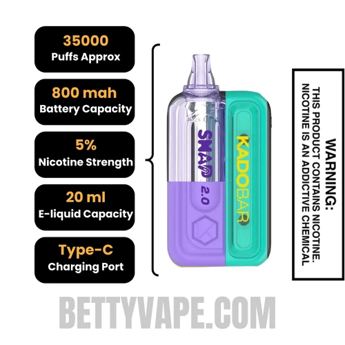 Grape Slush Kado Bar Snap 2.0 35K Disposable Vape Kit Specifications