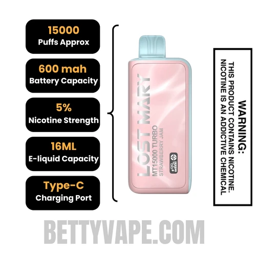 Strawberry Jam Lost Mary MT15000 Turbo Disposable Vape Specifications