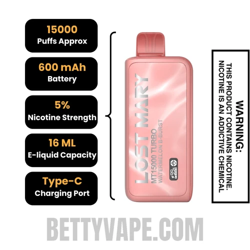 Watermelon B-Burst Lost Mary MT15000 Turbo Disposable Vape Specifications