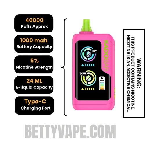 Sour Strawberry Raspberry Kado Bar NI40000 Sour-Nic Control Disposable Vape Specifications