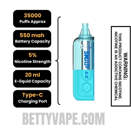 Frozen Blueberry Kado Bar Snap 2.0 35K Disposable Vape Pod Specification