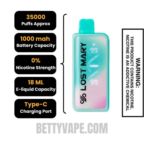 Baja Splash Lost Mary MT35000 Disposable Vape - 0% Nic Specifications