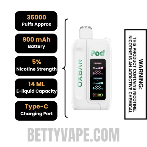 Winter Mint OXBAR X Pod Juice Nic-Switch 35K Disposable Vape Specifications