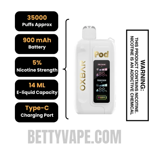 Peach Ringz OXBAR X Pod Juice Nic-Switch 35K Disposable Vape Specifications