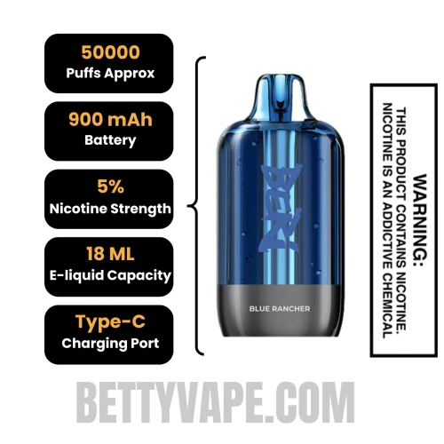 Blue Rancher Beri Cliq 50K Disposable Vape Pod Specifications