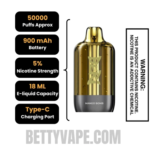 Mango Bomb Beri Cliq 50K Disposable Vape Pod Specifications
