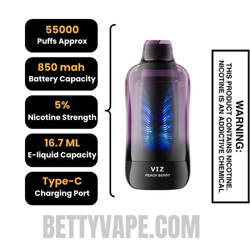 Peach Berry Lost Mary VIZ 55K Disposable Vape Specifications