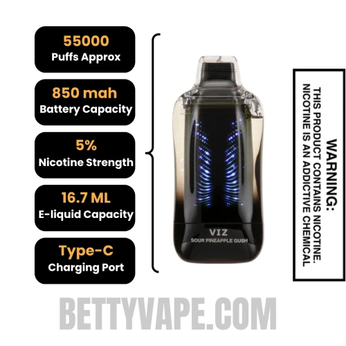Sour Pineapple Gush Lost Mary VIZ 55K Disposable Vape Specifications