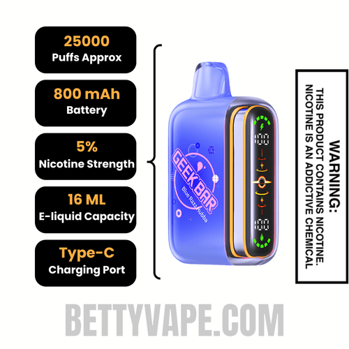 Blue Razz Geek Bar Pulse 2 Hubba Edition Disposable Vape Specifications