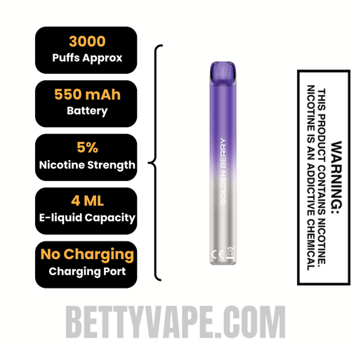 Golden Berry Voom Mesh 3000 Puffs Disposable Vape Specifications