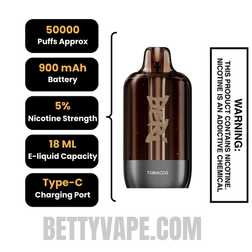 Tobacco Beri Cliq 50K Disposable Vape Pod specifications