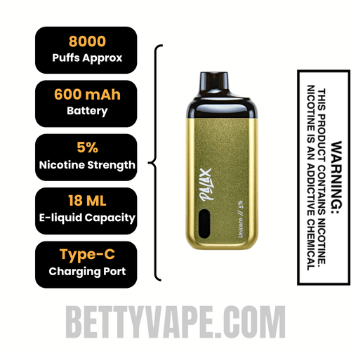 Unicorn Palax KC8000 Disposable Vape Specifications
