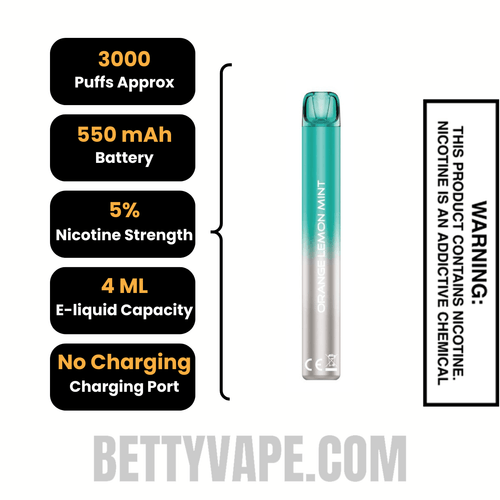 Orange Lemon Mint Voom Mesh 3000 Puffs Disposable Vape Specifications