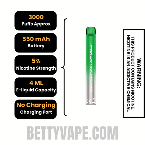 Avocado Honeydew Melon Voom Mesh 3000 Puffs Disposable Vape Specifications