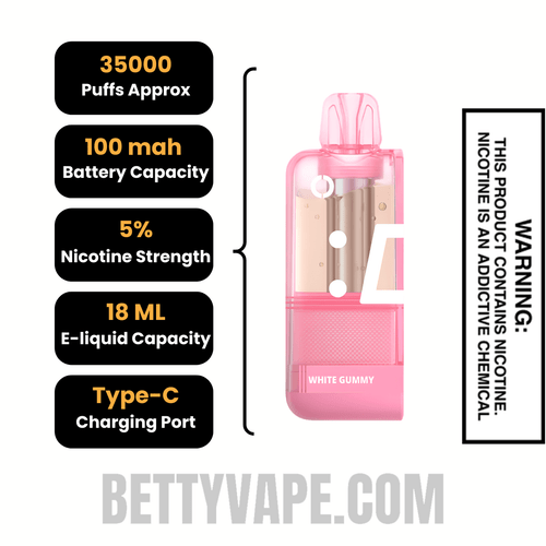 White Gummy Off Stamp X Crystal Cube 35K Disposable Vape Pod Specifications