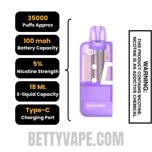 Rocket Freeze Off Stamp X Crystal Cube 35K Disposable Vape Pod Specifications