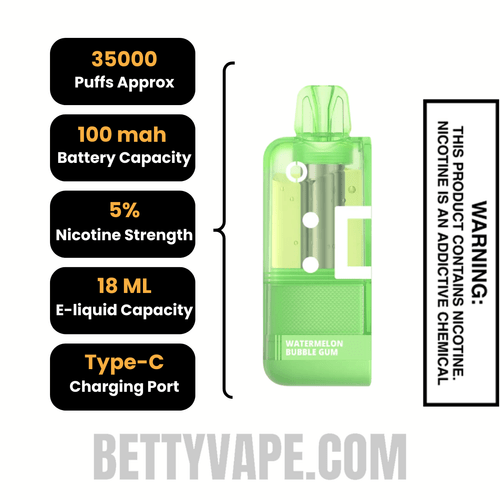Watermelon Bubble Gum Off Stamp X Crystal Cube 35K Disposable Vape Pod Specification