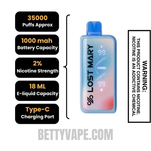 Blackberry Blueberry+ Lost Mary MT35000 Disposable Vape 20 MG Specifications
