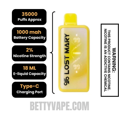 Toasted Banana Lost Mary MT35000 Disposable Vape 20 MG Specifications