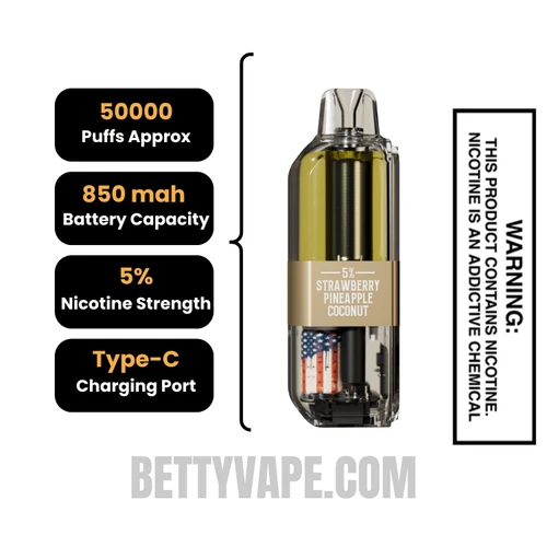 Strawberry Pineapple Coconut American Standard 50K Disposable Vape Pod Specifications