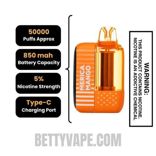Merica Mango American Standard This Bar 50K Disposable Vape Specifications