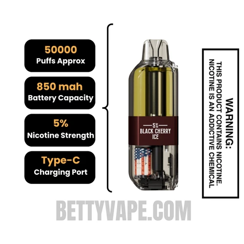 Black Cherry Ice American Standard 50K Disposable Vape Pod Specifications