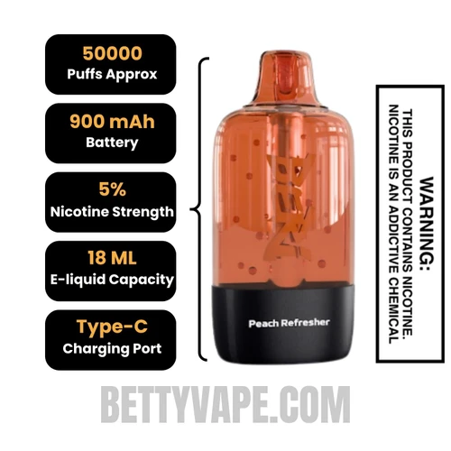 Peach Refresher Beri Cliq 50K Disposable Vape Pod Specifications