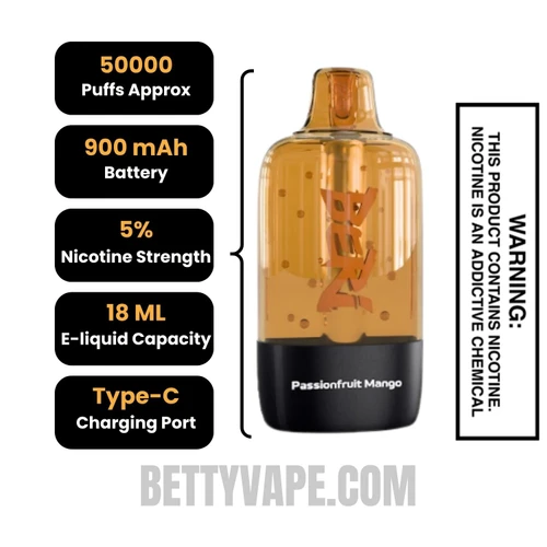 Passionfruit Mango Beri Cliq 50K Disposable Vape Pod Specifications