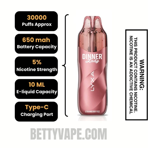 Strawberry Fizz Dinner Lady LYXA 30K Disposable Vape Specifications