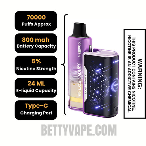 Rocket Freeze Lost Mary Nera Fullview 70K Disposable Kit Specifications